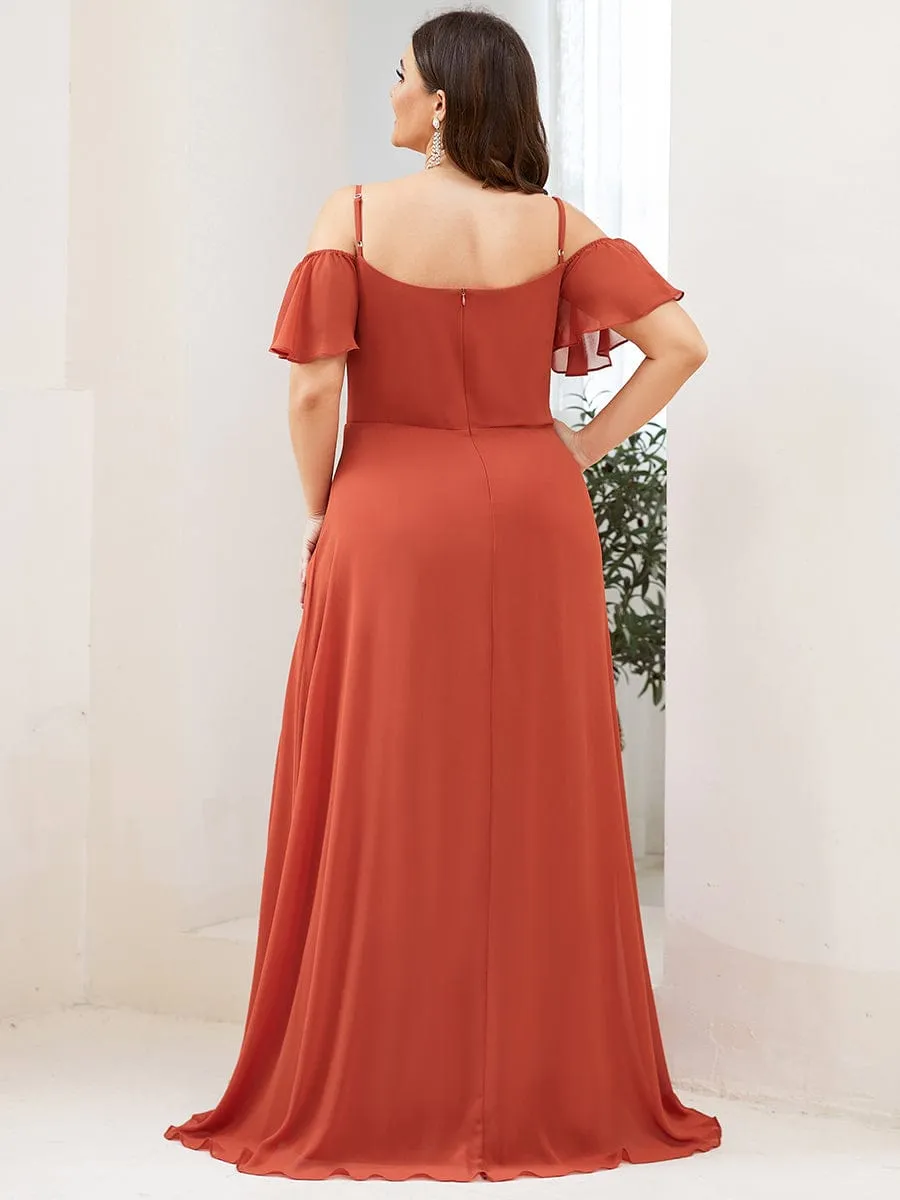 Plus Size Cold Shoulder Formal Bridesmaid Dress with Side Slit