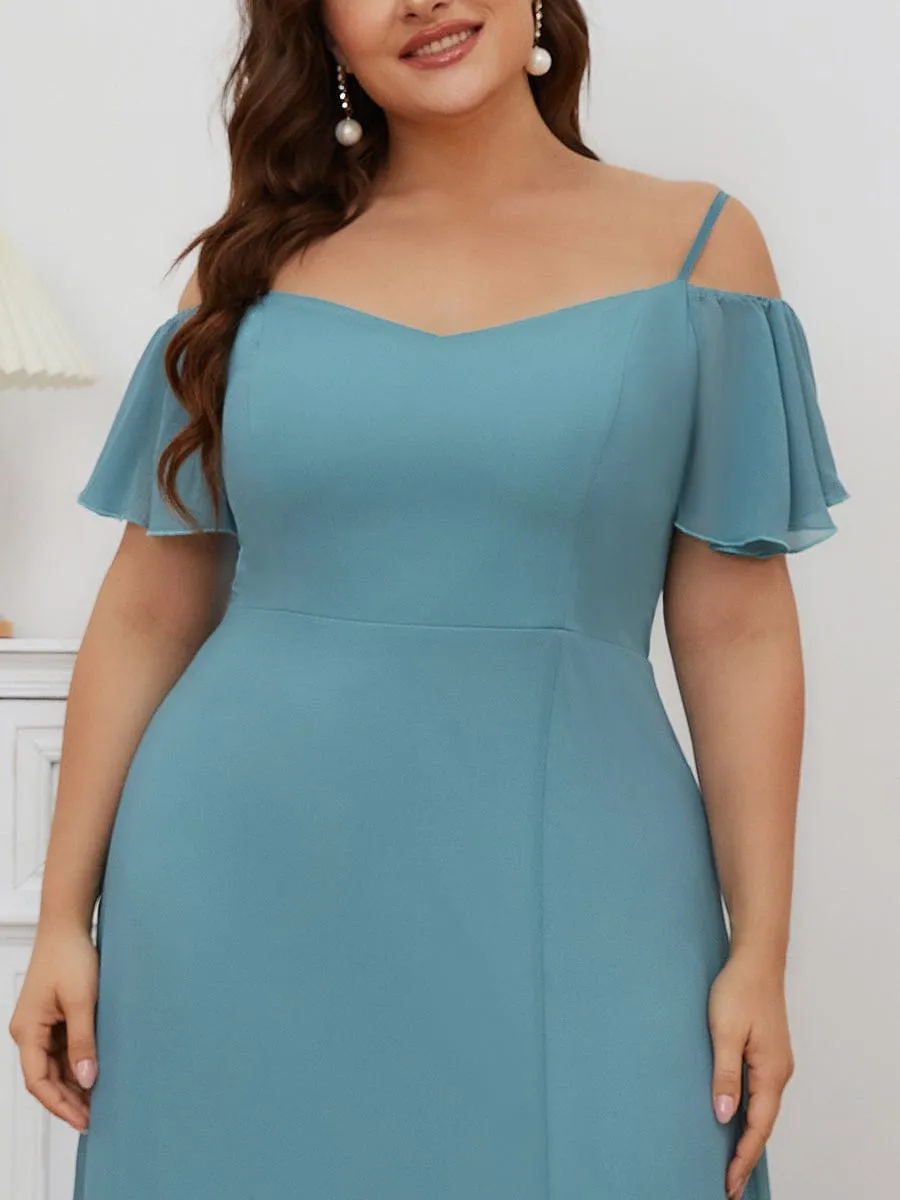 Plus Size Cold Shoulder Formal Bridesmaid Dress with Side Slit