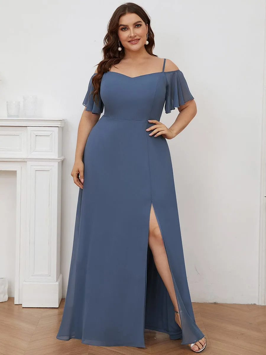 Plus Size Cold Shoulder Formal Bridesmaid Dress with Side Slit