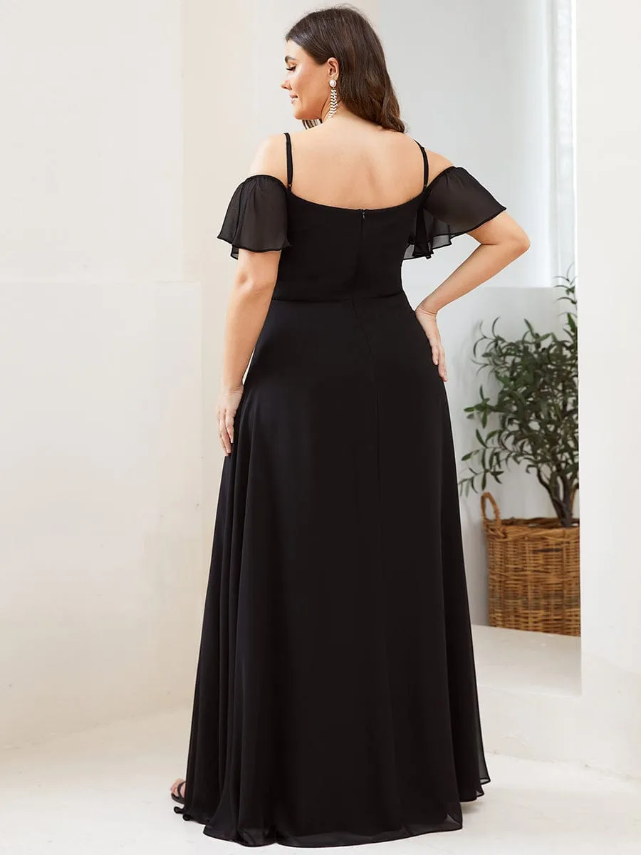 Plus Size Cold Shoulder Formal Bridesmaid Dress with Side Slit