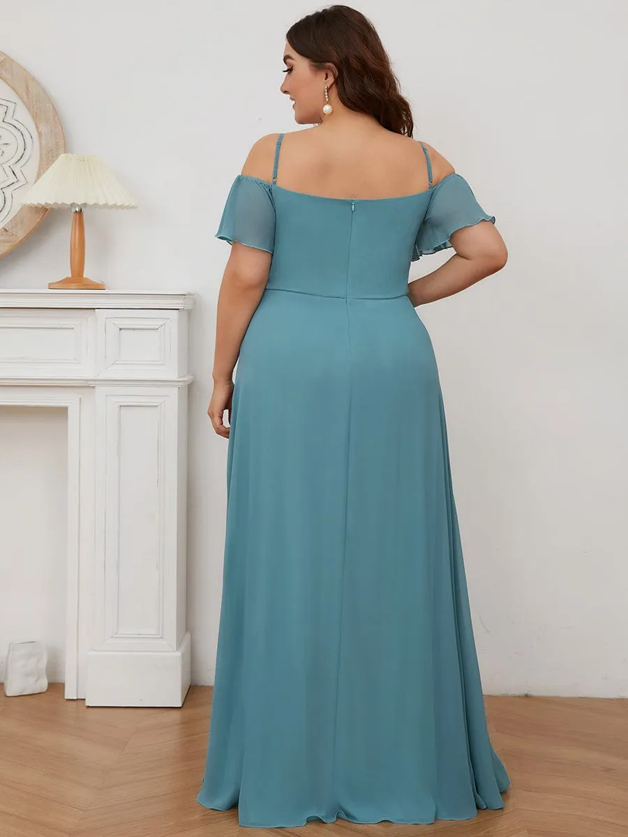 Plus Size Cold Shoulder Formal Bridesmaid Dress with Side Slit