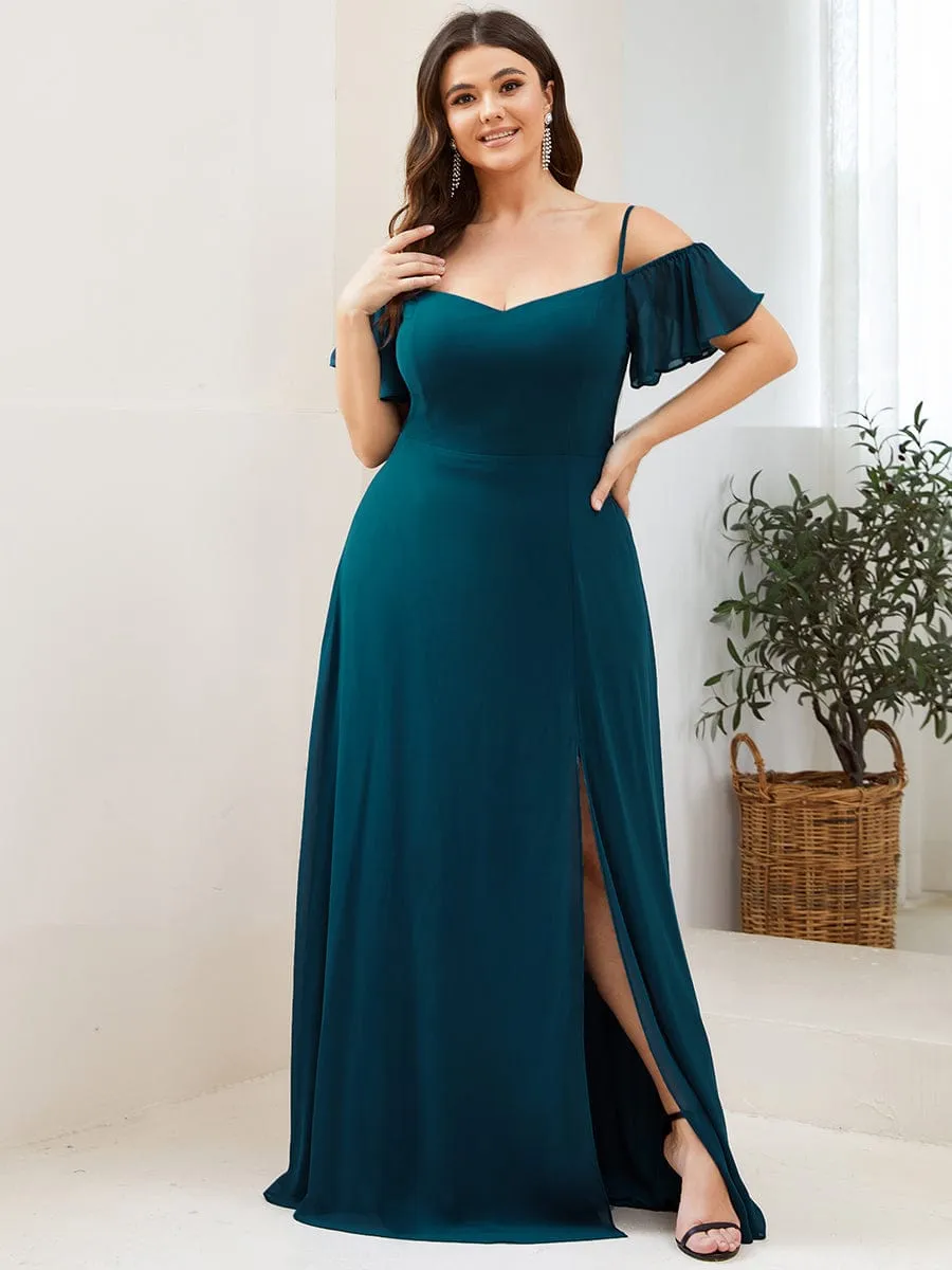 Plus Size Cold Shoulder Formal Bridesmaid Dress with Side Slit