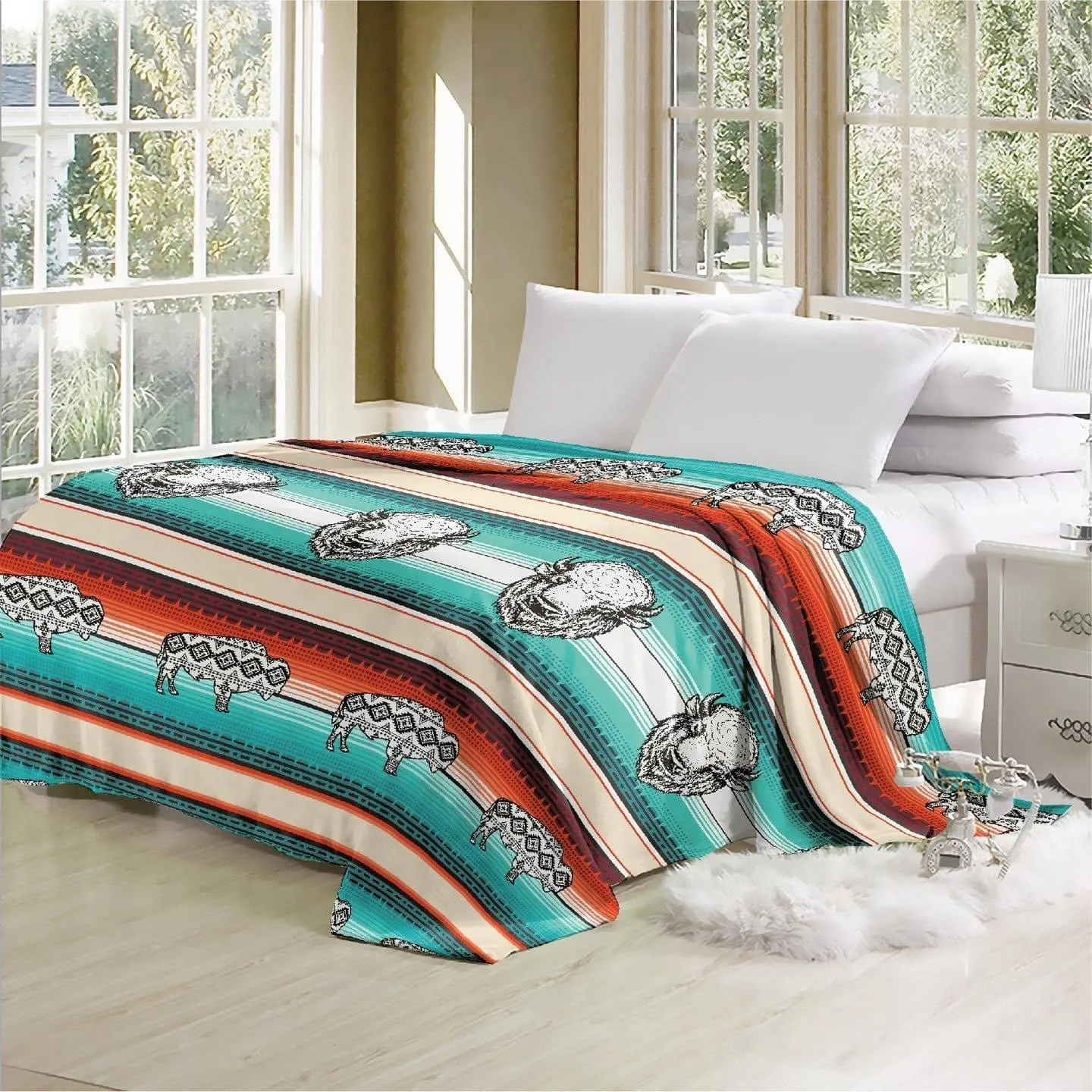 Queen Southwest velvet LUXURY flannel BLANKET