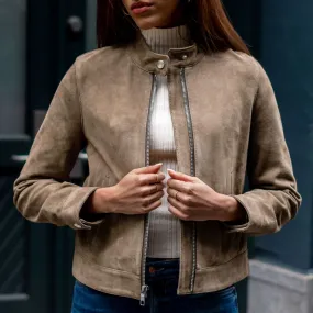 Stylish Taupe Racer Jacket for a Sleek Look