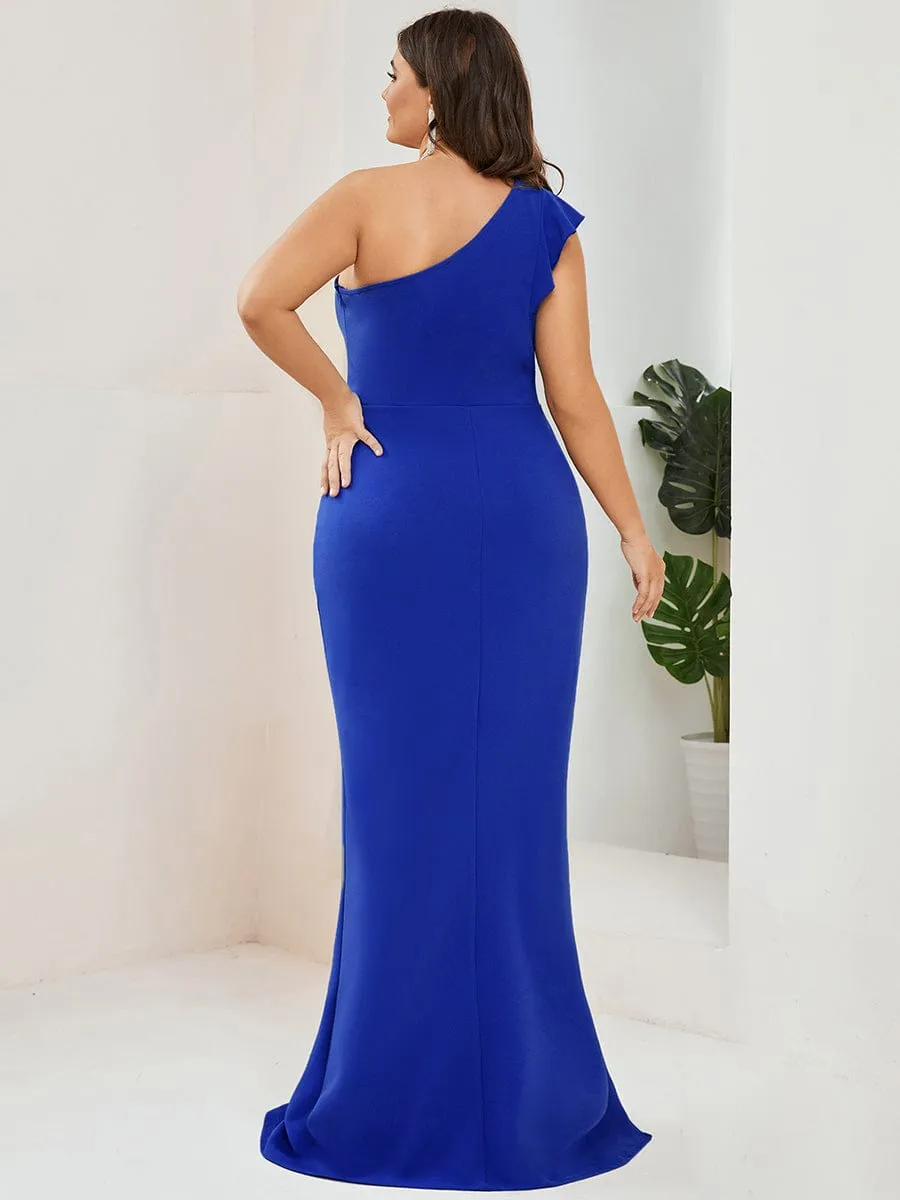 Ruffled One Shoulder Bodycon High Slit Formal Dress