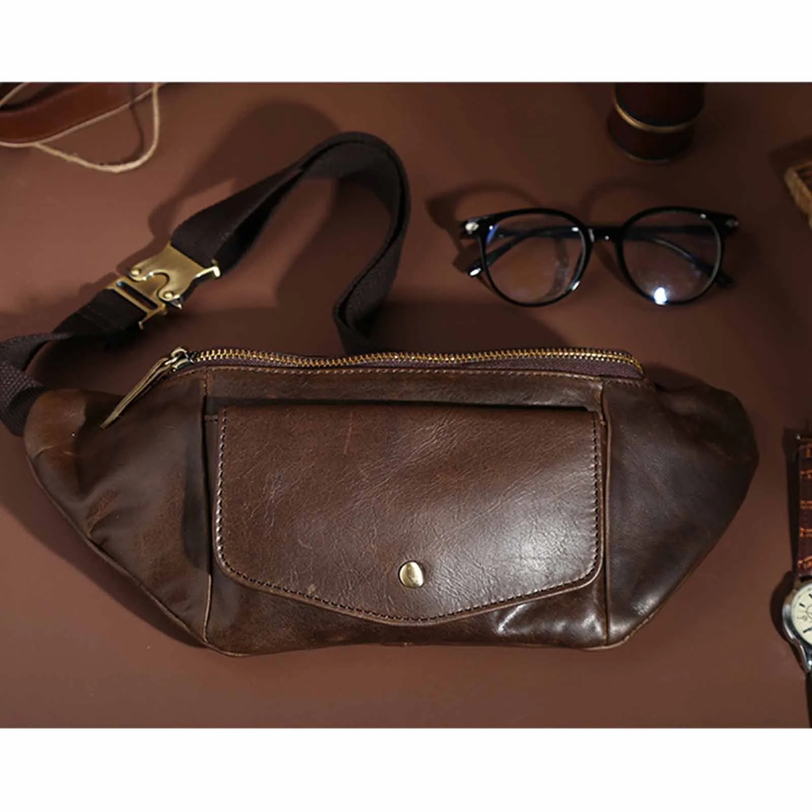 Vintage Leather Belt Bag For Women