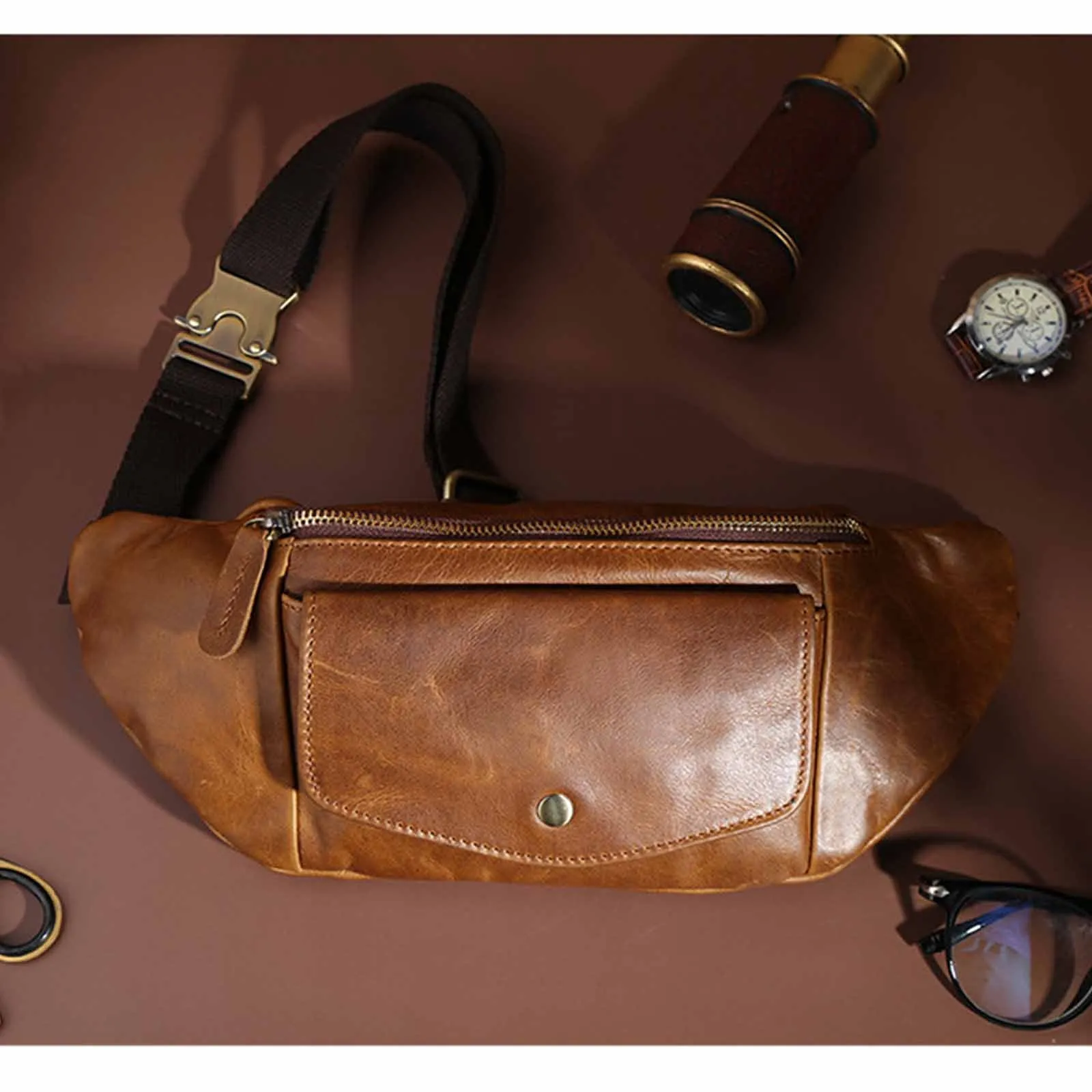 Vintage Leather Belt Bag For Women