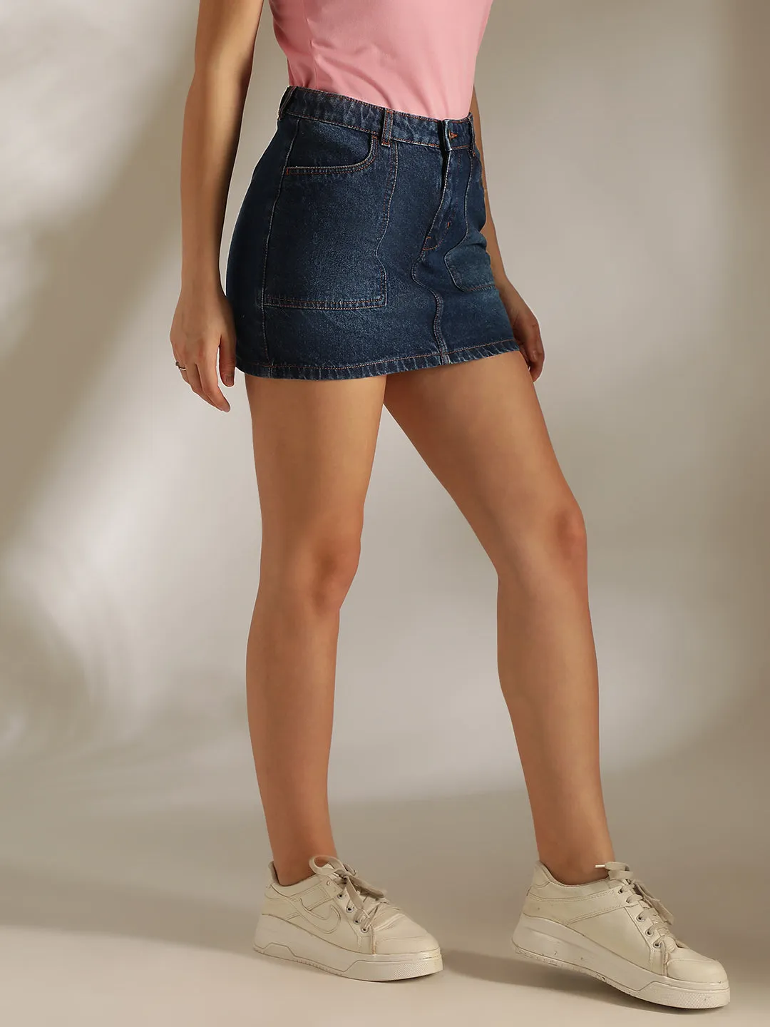 Women Dark Blue Denim Skirt