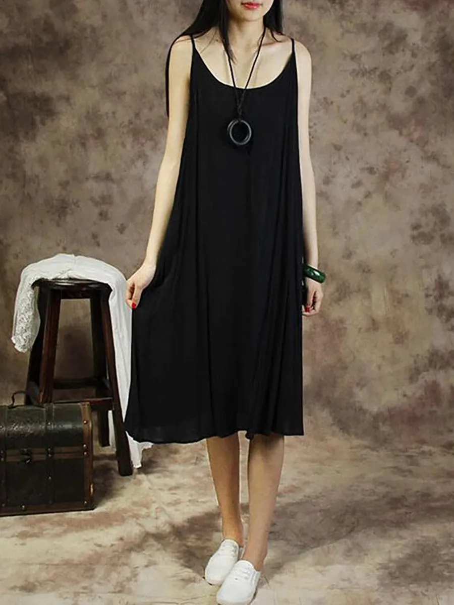 Women Solid Color Cotton Vest Dress