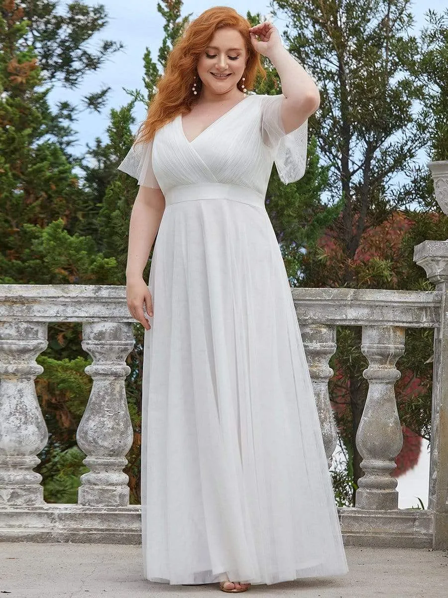 Women's Floor-Length Plus Size Formal Bridesmaid Dress with Short Sleeve