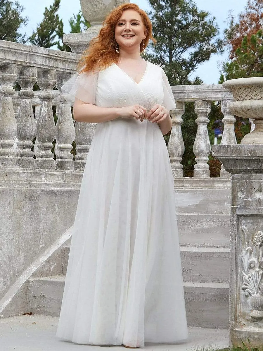 Women's Floor-Length Plus Size Formal Bridesmaid Dress with Short Sleeve